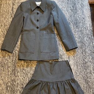 Ganni Gray Pinstripe Blazer and Skirt Set